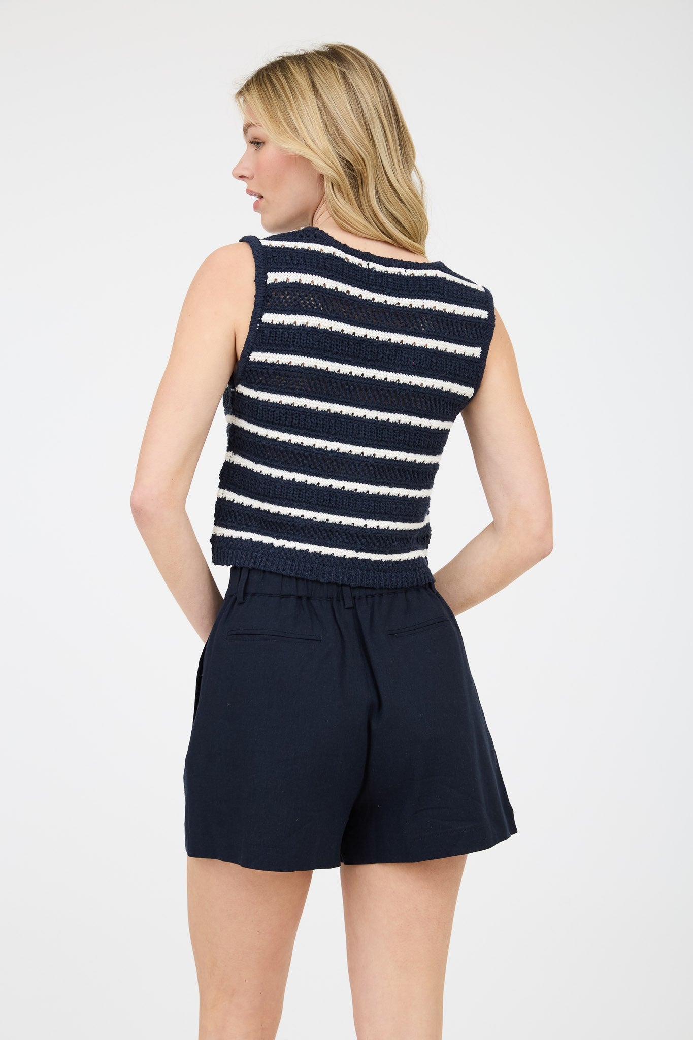 Ria Stripe Knit Button down vest Navy & White